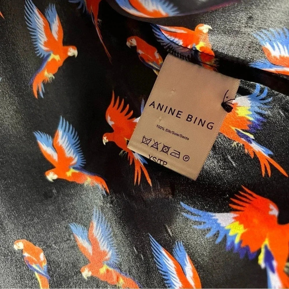 Anine Bing Black Billie Silk Parrot Print Long Sleeve Button Down XS - Picture 6 of 6